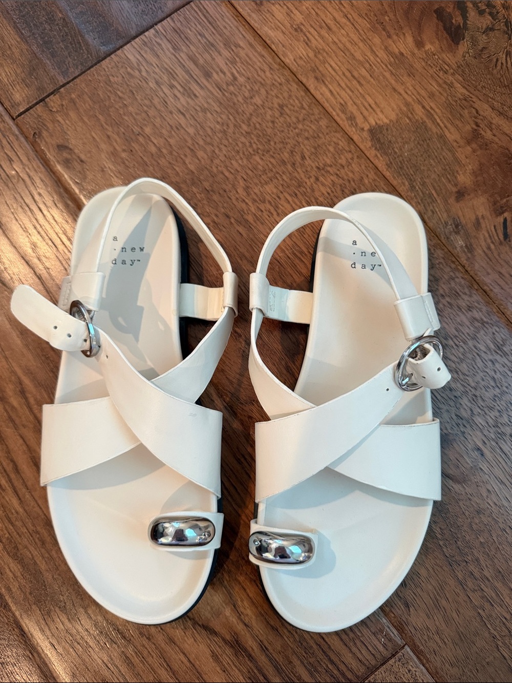A New Day White Cross-Strap Buckle Sandals